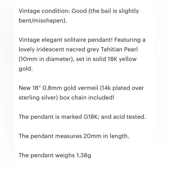 Vintage Tahitian Pearl Pendant: 18K Yellow Gold Solitaire, Elegant Dainty - Picture 13 of 13